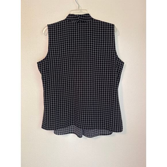 Talbots Women's Sleeveless Blouse Top Black White Geometric V Neck Size Large - Picture 2 of 6